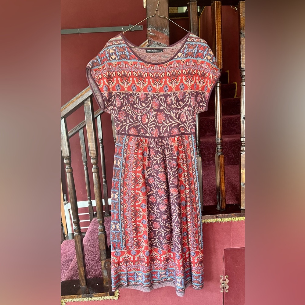 Peruvian Connection Vibrant Red and Purple Midi Dress